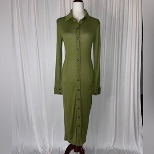Haight Women's Olive Green Button-Front Collared Lightweight Knit Midi Dress